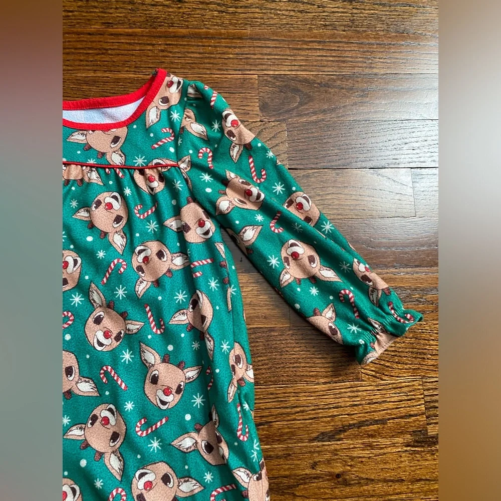 3T pajama dress nightgown PJs Rudolph reindeer Grinch Christmas 2pc Toddler girl - Picture 4 of 16